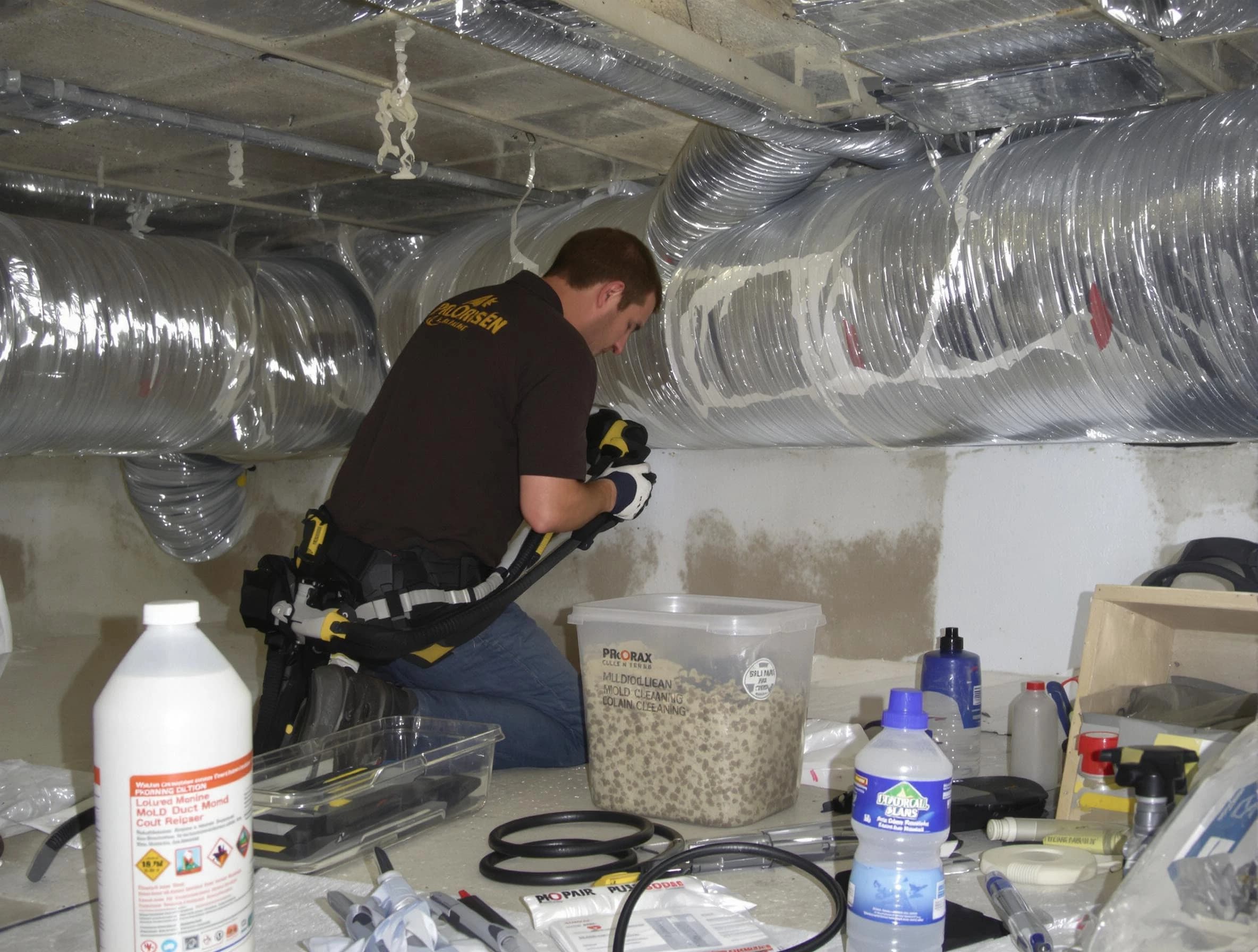 Cumberland Air Duct Cleaning specialist performing professional mold removal from air ducts in Cumberland