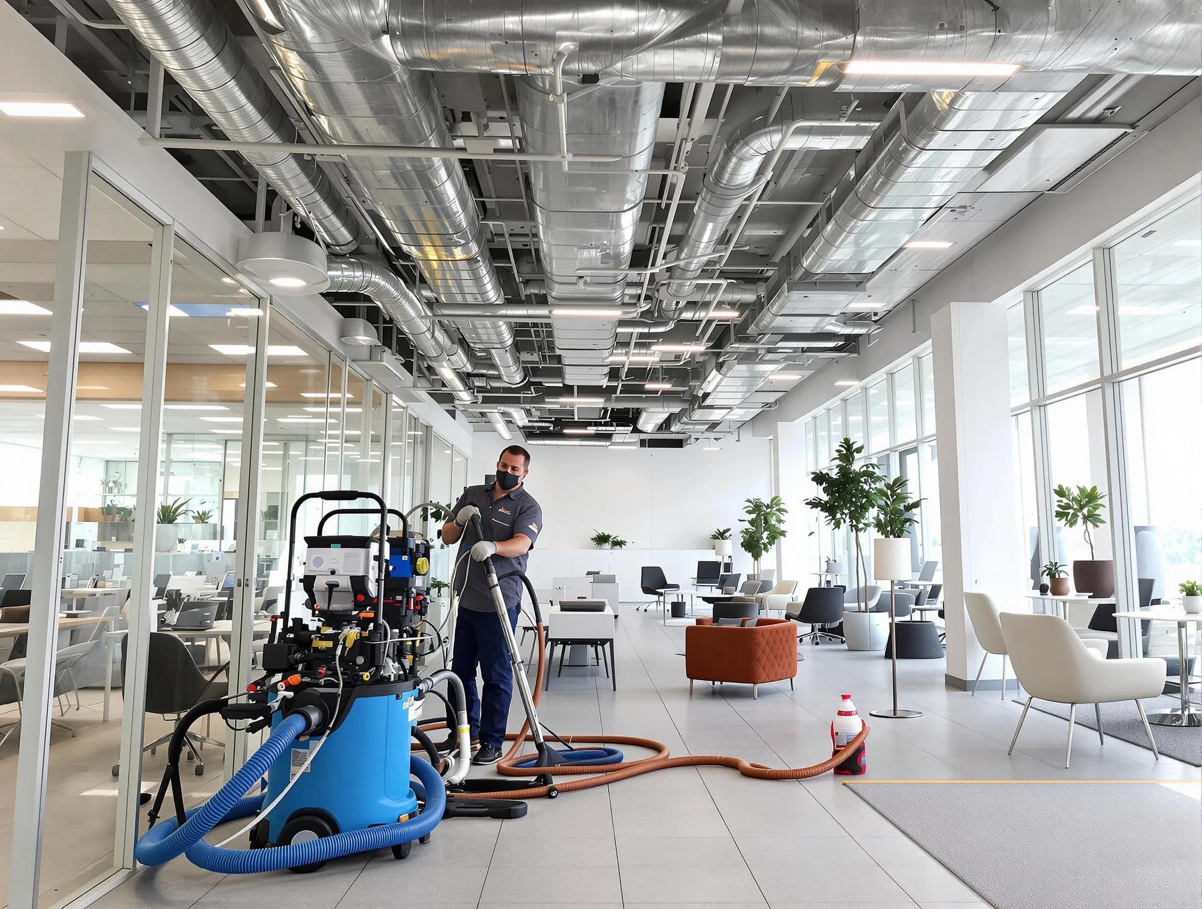 Cumberland Air Duct Cleaning team conducting comprehensive commercial duct cleaning at a business location in Cumberland