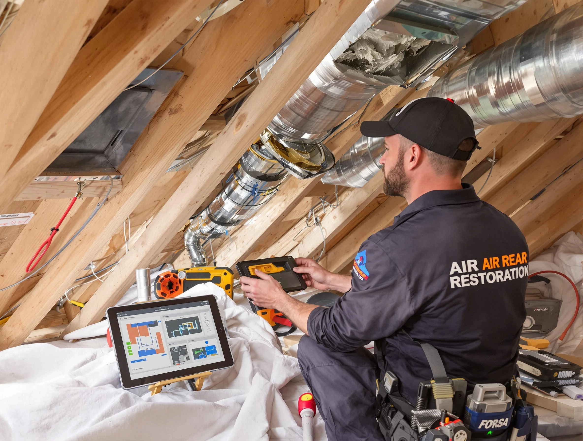 Cumberland Air Duct Cleaning technician performing precise duct repair work in Cumberland