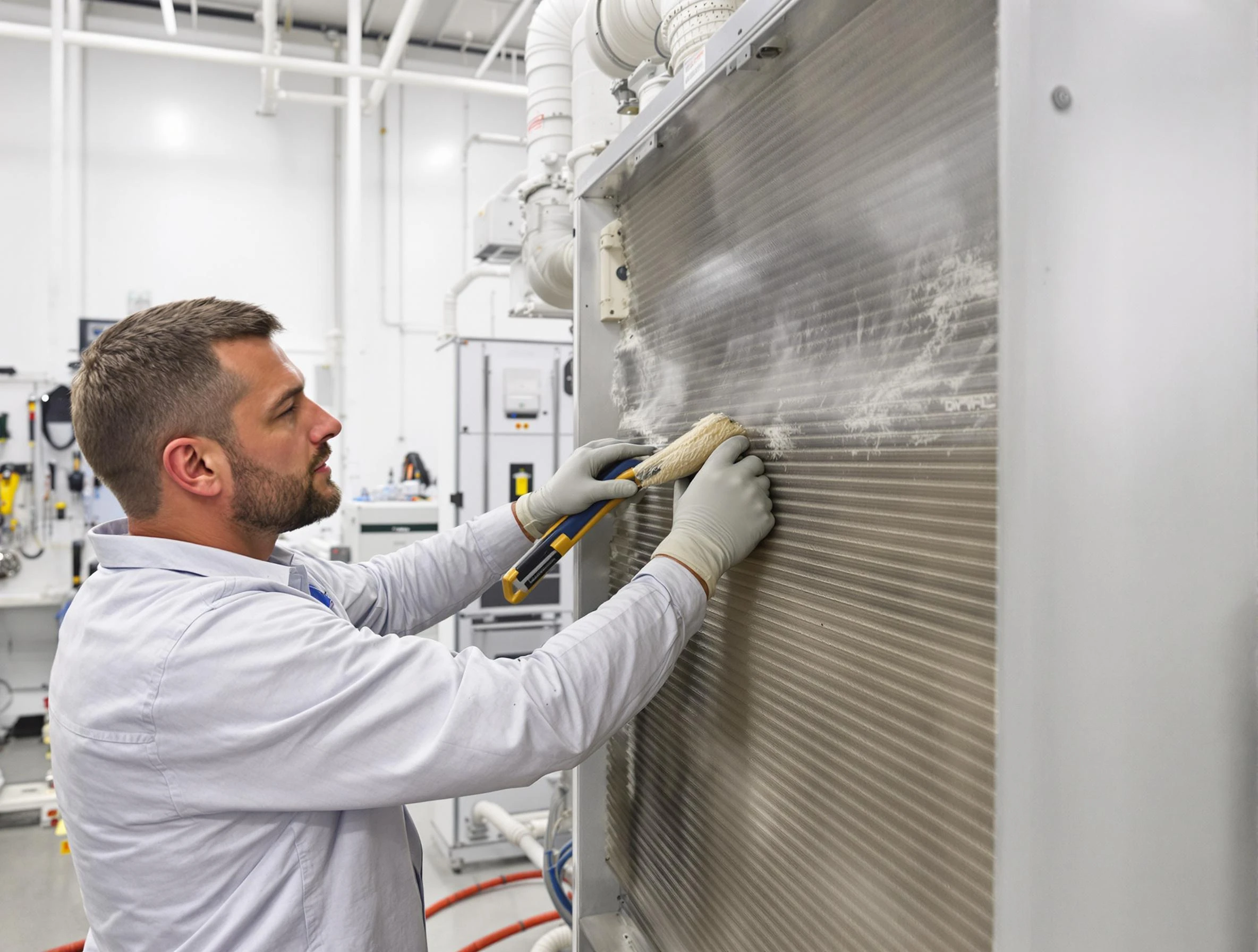 Cumberland Air Duct Cleaning technician performing precision commercial coil cleaning at a Cumberland business