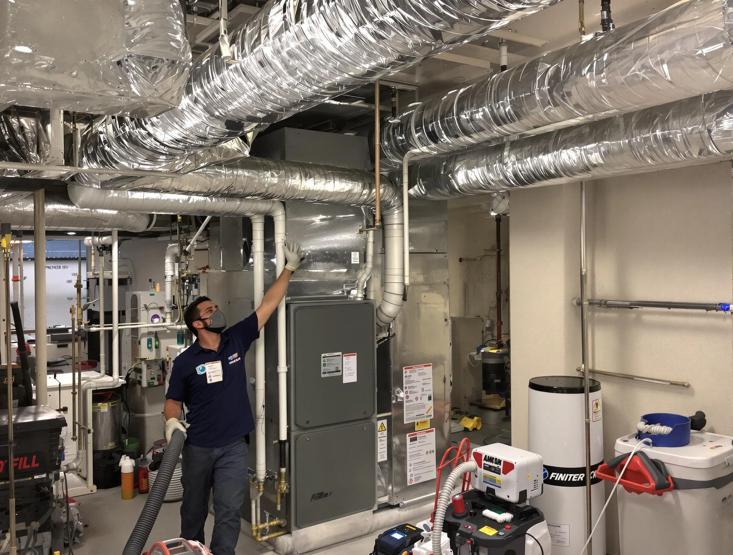 Cumberland Air Duct Cleaning specialist performing thorough furnace duct cleaning in a Cumberland residence