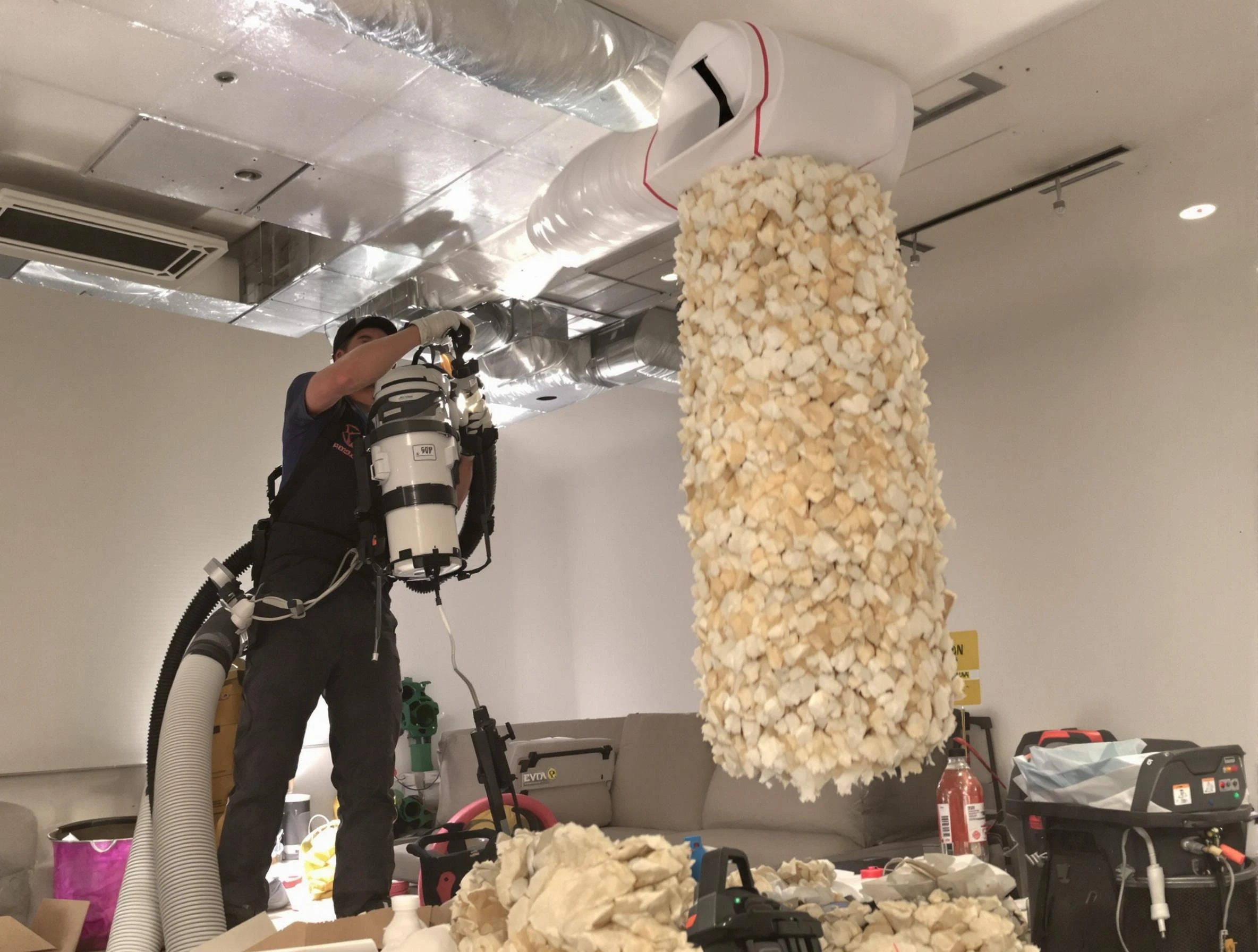 Cumberland Air Duct Cleaning technician performing precision vacuum insulation removal in a residential property in Cumberland